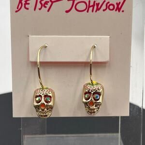 Betsey Johnson‎ Crystal Skeletons & Skulls Gold Tone Earrings Calypso Betsey New